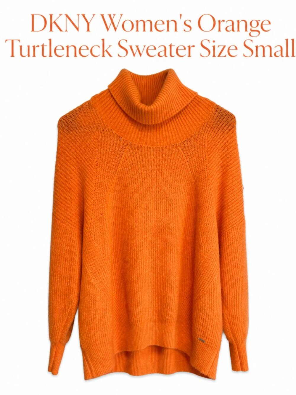 DKNY Women’s Orange Turtleneck Sweater Size Small Chunky Knit Cozy Pullover